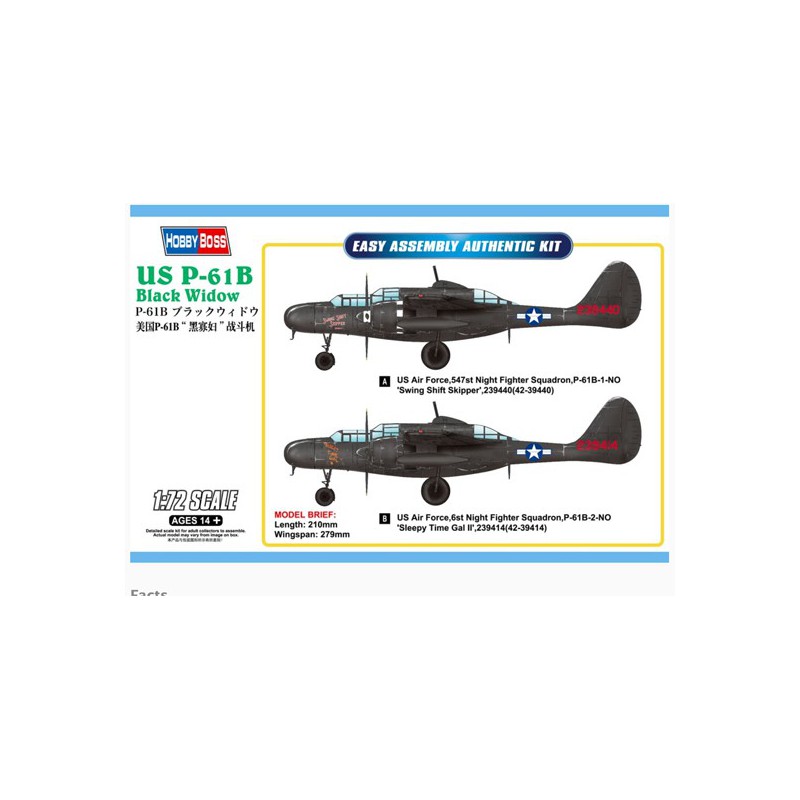 US Plastic Ebene Modell US P-61B Schwarz Witwe 1/72 | Scientific-MHD