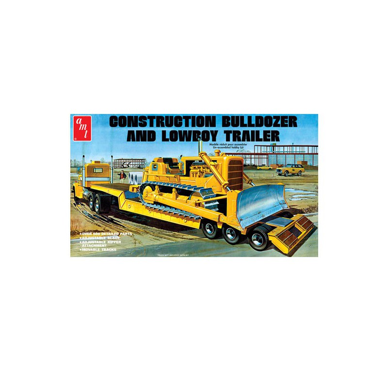 Lowboy Trailer & Bulldozer Combo 1:25 Plastik -LKW -Modell | Scientific-MHD