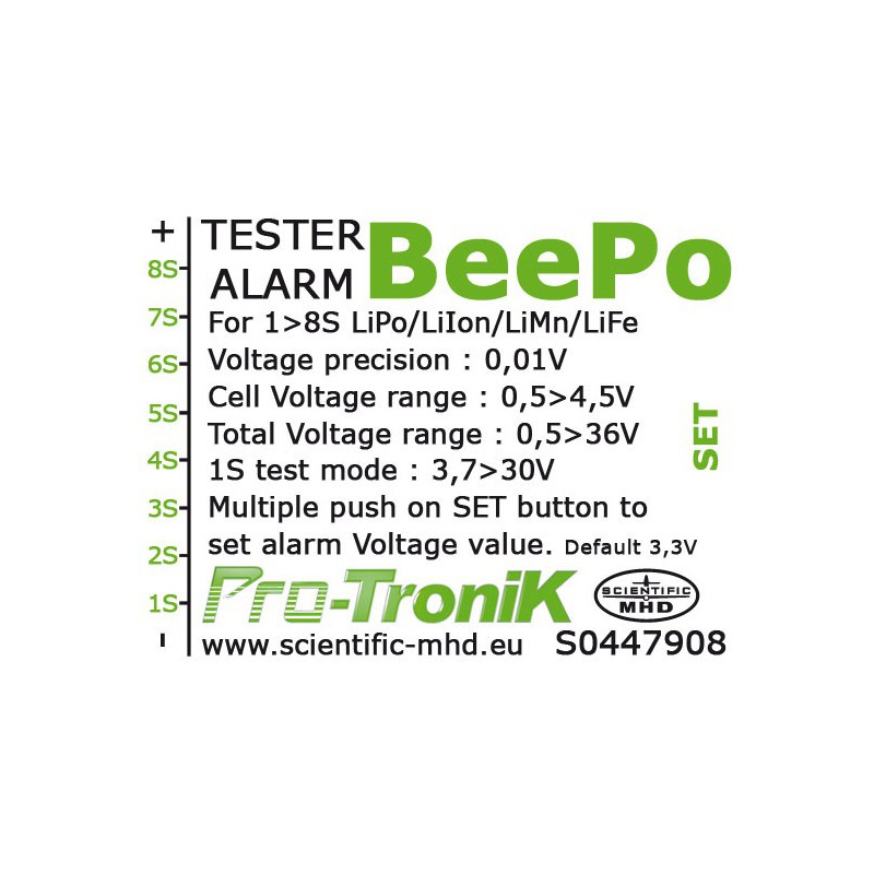 Lipo ACCCA für PEEPO-Radio-kontrollierte Geräte, Li-PO 8S + Alarm-Tester | Scientific-MHD