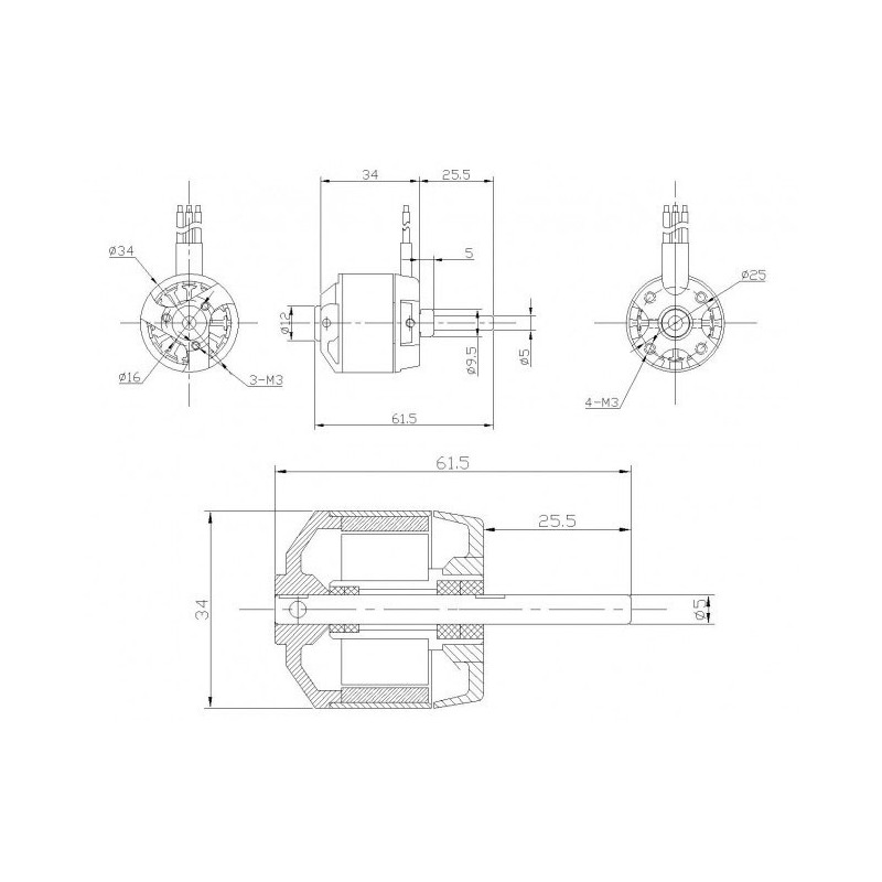 Elektromotor DM2615 KV1050 Motor | Scientific-MHD