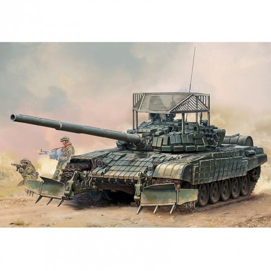 Plastikmodell eines russischen Panzers T-72B1 mit KTM-6 & Schutzkäfig 1:35 Plastikmodell eines...