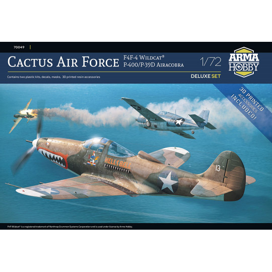 Set mit 2 Plastikmodellflugzeugen - Cactus Air Force Deluxe Set - F4F-4 Wildcat und P400-P-39D Airacobra 1:72 Set mit 2...