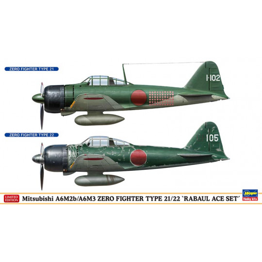 Plastikmodellflugzeuge Jäger Mitsubishi A6M2b und A6M3 "Rabaul ace set" 1:72 Plastikmodellflugzeuge...