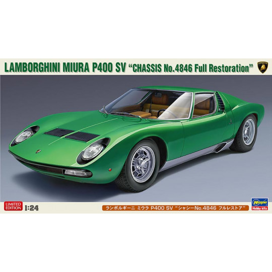 Plastikmodell des Autos Lamborghini Miura P400 SV "Chassis 4846 full restauration" 1:24 Plastikmodell des Autos...